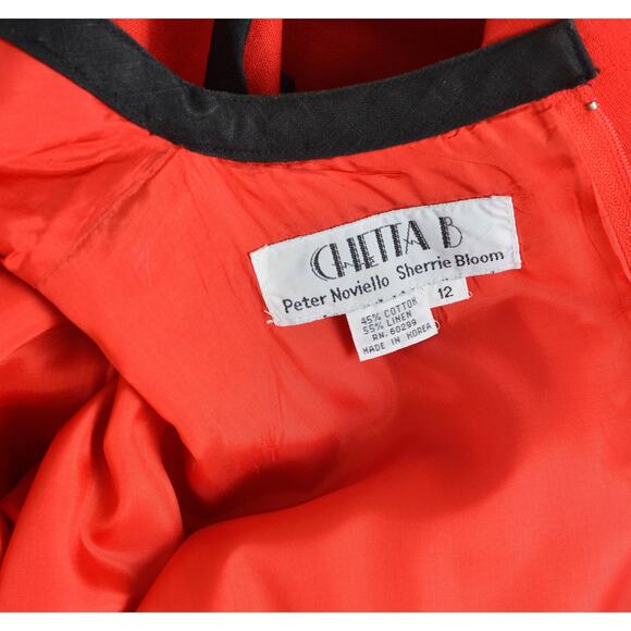 Vintage 80s Red and Black Linen Tie Front High Waisted Sheath Dress M - Picture 9 of 9